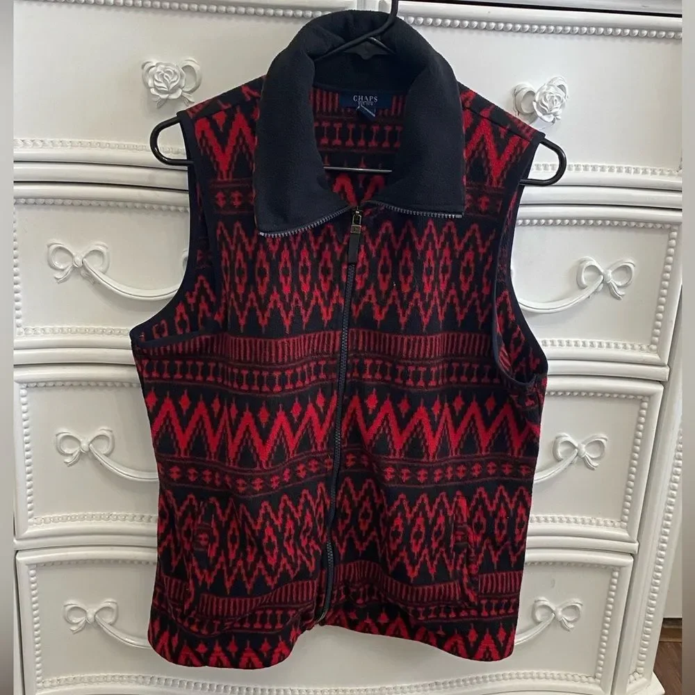 Chaps Eed/Blk Zip Front Fleece Vest
